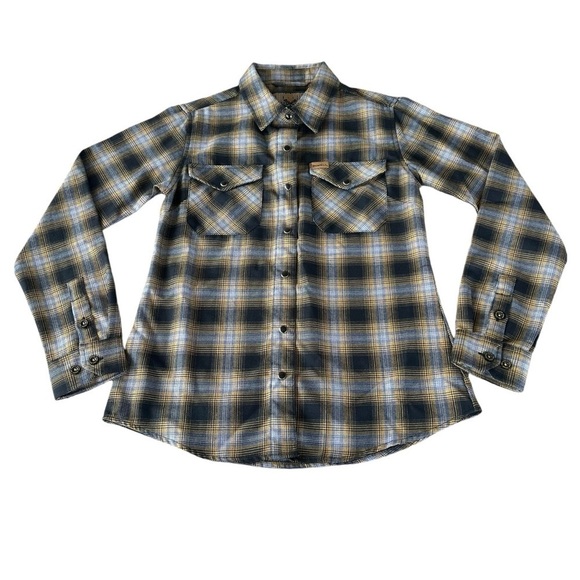 Dixxon Brownells Big Iron Plaid Flannel Pearl Snap Shirt Women’s Medium EUC - Picture 4 of 14